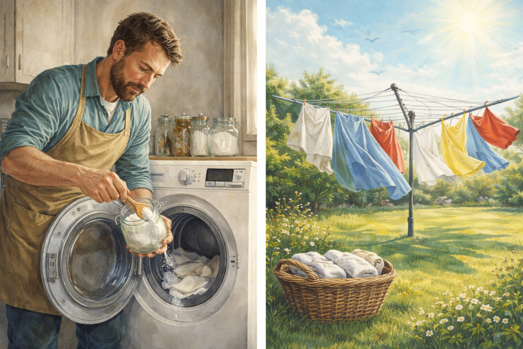 Weiße Wäsche mit sebst gemachtem Waschpulver