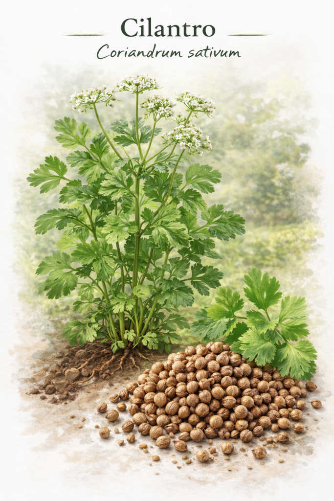 Korinader Cilantro Planze und Öl